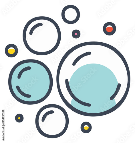 Simple colorful soap bubbles floating illustration line art icon