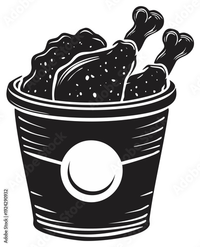 Crispy Fried Chicken Drumsticks Overflowing From Iconic Paper Bucket Vector Illustration