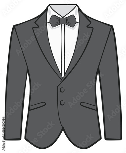 Classic formal suit jacket with bowtie and shirt illustration for elegant occasions