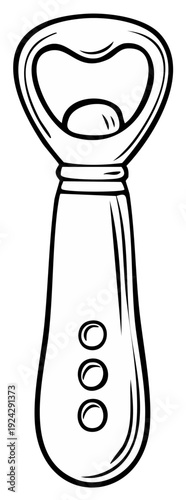 Bottle opener illustration in black and white, tool for opening bottles