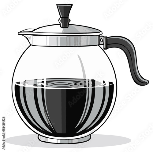 Glass coffee pot vector illustration filled with dark beverage and silver accents providing a clean aesthetic in a simplistic design