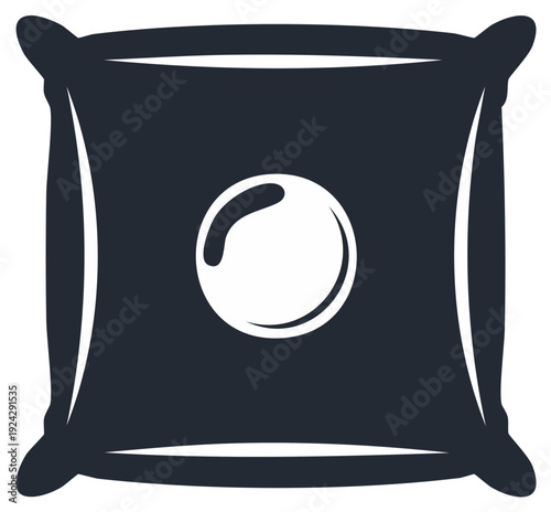 Square Pillow with Round Decoration, Minimalist Sleeping Comfort, Decorative Bedroom Cushion, Stylized Icon Illustration