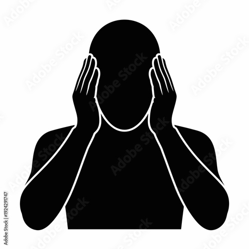 Person covering ears to block out overwhelming noise or sound. isolated on white background, Vector, illustration