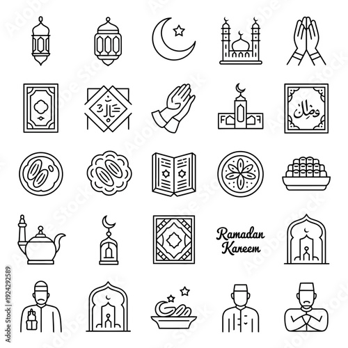 Collection of diverse icons representing various professions and activities in daily life isolated on white background, Vector, illustration