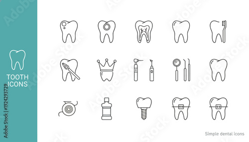 Collection of simple black and white dental icons.