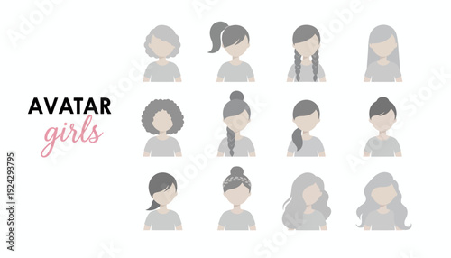 Collection of diverse female avatars with different hairstyles and head shapes.