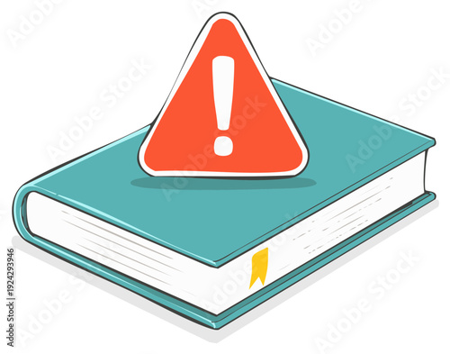 Book with red warning sign icon representing crucial information or dangerous knowledge