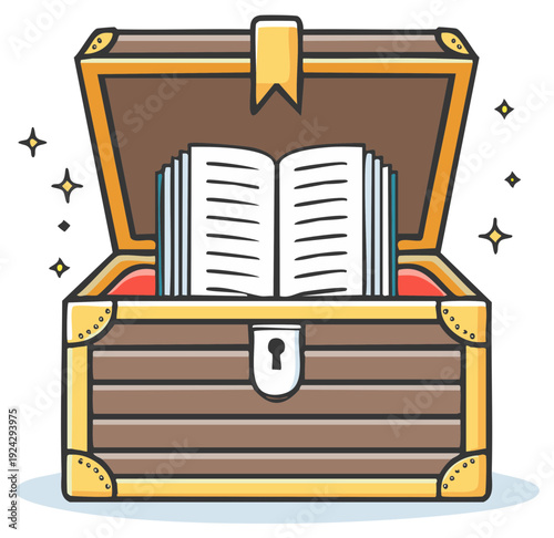 Illustration of an open treasure chest containing a book, symbolizing knowledge as a valuable treasure
