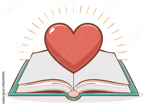 Open Book with Heart and Rays of Light, Love of Reading, Valentines Day Gift, Book Lover