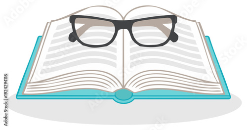 Open Book with Eyeglasses Cartoon Illustration Education and Reading Concept