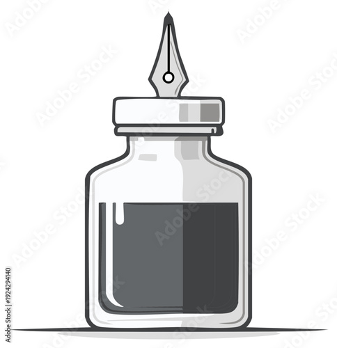 Classic inkwell with a nib pen poised for writing symbolizing creativity and literature