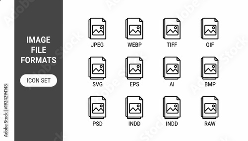 Set of icons representing various image file formats.