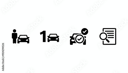 Car rental service icons set with customer and vehicle.