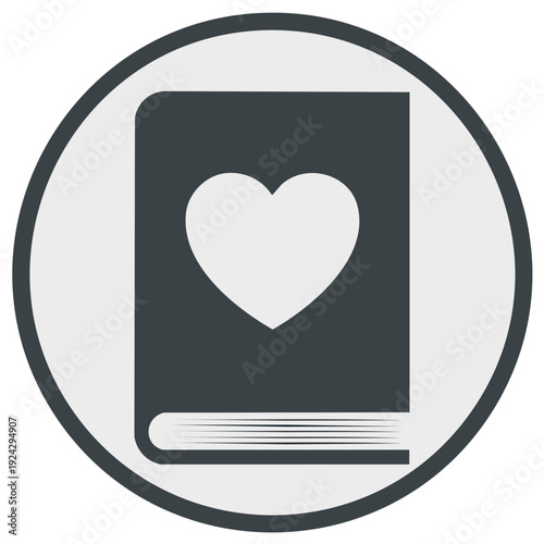 Icon of a book with a heart, within a circle