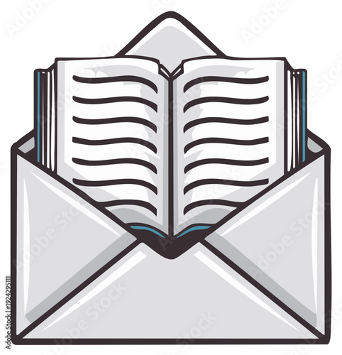 Open Book Inside an Envelope, Symbolizing Communication and Information Sharing