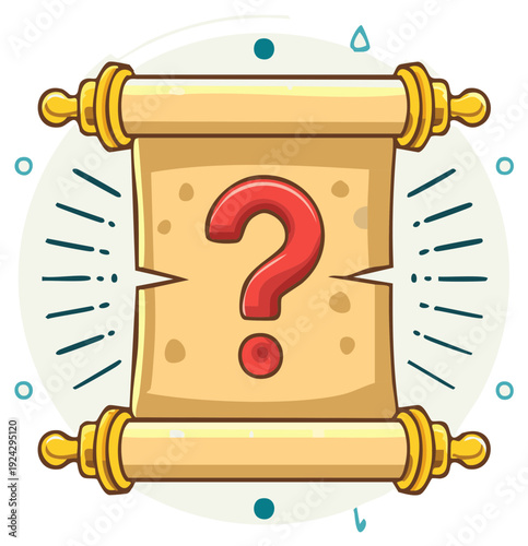 Old styled parchment scroll with prominent red question mark symbolizing mystery and unknown problem