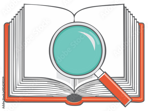 Open Book with Magnifying Glass Showing Blank Pages Symbolizing Education or Research