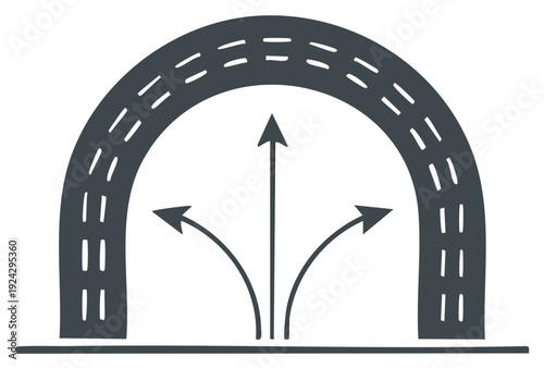 Curved road with three diverging arrows symbolizing choices and future paths