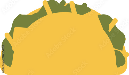 A simple illustration of a hard shell taco filled with lettuce and cheese sits isolated on a white background.
