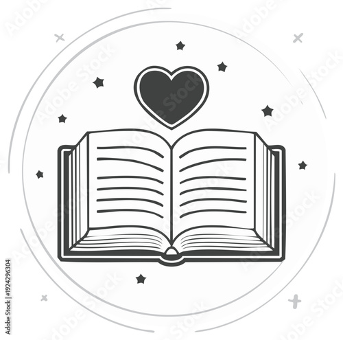 Open Book With Heart Above And Stars Scattered Around Symbolizing Love For Reading Education Learning