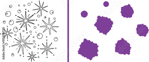 Two monochrome vector panels. Left: a radial starburst of checkered rays expanding from a center point. Right: a warped perspective grid creating a wavy, distorted 3D surface.