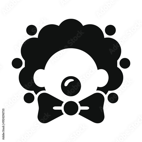Vector of a clown face with curly hair and a bow tie