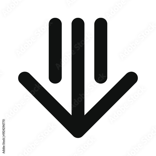 Vector of a downward pointing arrow with three vertical lines