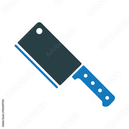 Detailed blue vector of a sharp cleaver with a sturdy handle and a hole for hanging