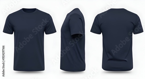 Navy Blue T Shirt Front Side Back Mockup 