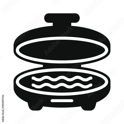Sleek, modern vector of a waffle maker cooking crispy waffles in a kitchen setting.