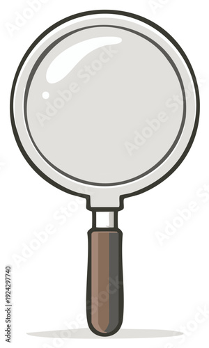 Cartoon magnifying glass illustration with wooden handle, concept of investigation or searching