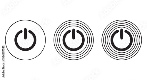 Power button icons for interface design on white background, user interface symbols