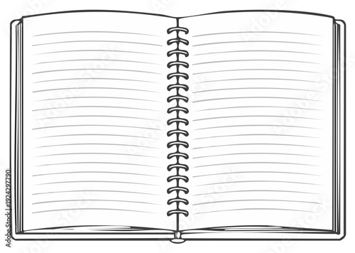 Open notebook with spiral binding and lined pages