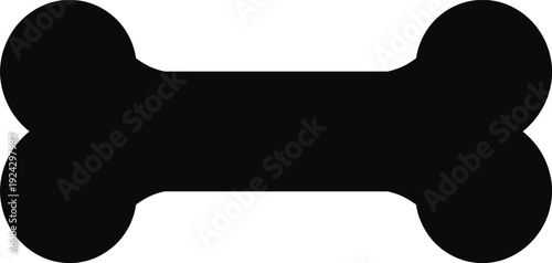 Dog bone silhouette illustration, pet treat symbol, cartoon style design, animal care concept, black and white artwork composition