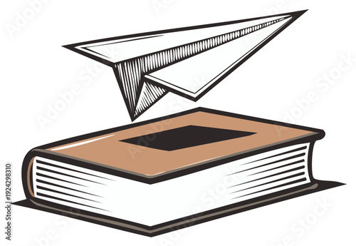 Paper airplane and book illustration vector design concept for education and reading.