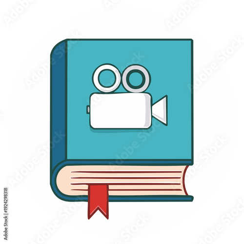 Video script concept, book with camera, movie education concept, writing for film studies