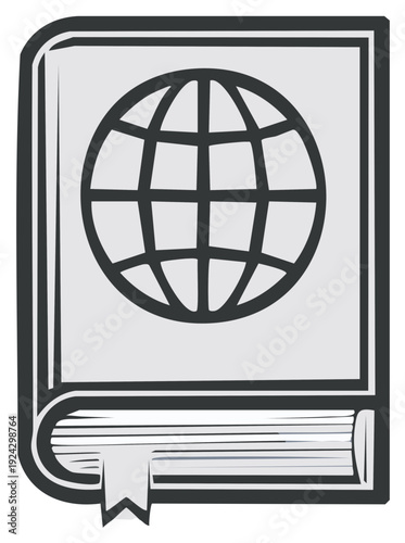 Open book with globe symbol on cover representing global knowledge and education