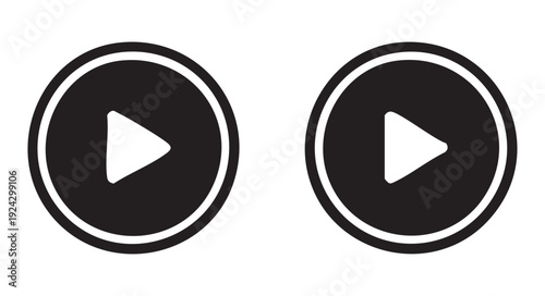 Two circular play buttons with white triangles inside black circles for multimedia player systems