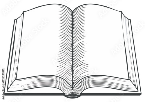 Open Book Illustration in Vintage Engraving Style Showing Blank Pages for Copy