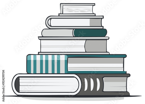 Stacked Books Illustration Vector Graphic Design in Library Learning Collection of Different Sizes with Covers and Blank Pages