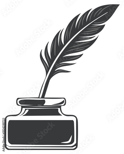 Inkwell with Feather Pen Illustration
