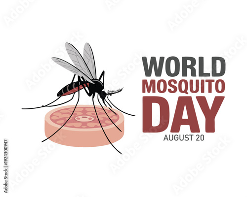 world mosquito day - black silhouette mosquito on skin body and brown background vector design