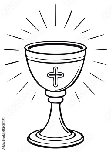 Christian Holy Communion Chalice With Cross Radiating Divine Light