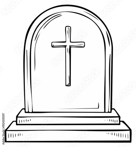 Simple Hand Drawn Christian Tombstone with Cross Symbol