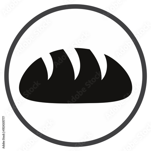 Simple Silhouette Icon of a Loaf of Bread within a Circle Outline