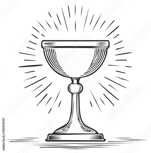 Ornate Chalice Glowing with Divine Light and Sunburst Rays
