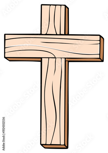 Simple wooden cross Christian religious symbol illustration with wood grain texture