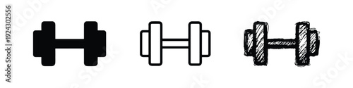 Fitness Dumbbell Icons Set in Various Hand-drawn Styles for Gym and Workout