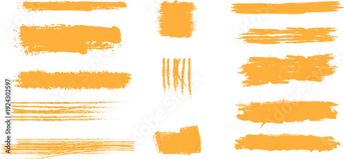 A collection of vibrant orange brush strokes on a white background