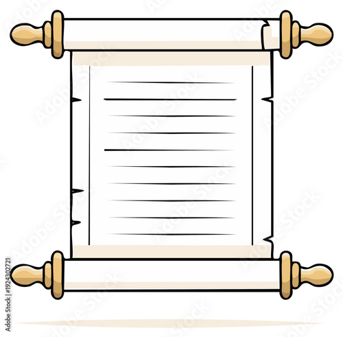 Antique scroll illustration depicting paper with lines, aged look for messages, announcements, decrees, or historic documents.